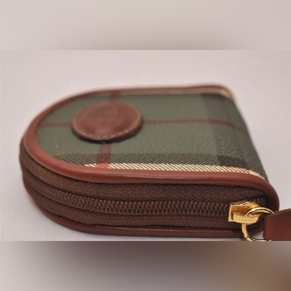 Burberrys Vintage Check Coin Purse Case PVC Leather Green -EUC - Picture 4 of 11